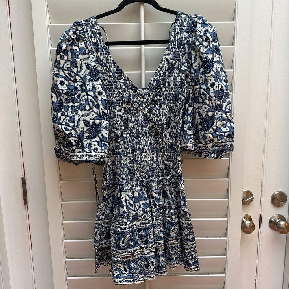 NWT Love the Label Smocked Puff Sleeve Dress in Mabel Blue